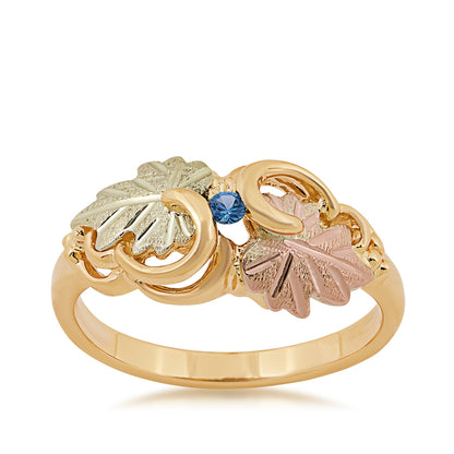 Black Hills Gold Round Yogo Sapphire Vine & Leaf Ring in 10K Yellow Gold