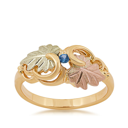 Black Hills Gold Round Yogo Sapphire Vine & Leaf Ring in 10K Yellow Gold