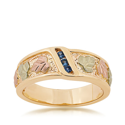 Black Hills Gold Round 3-Stone Yogo Sapphire Channel Set Wedding Ring in 10K Yellow Gold