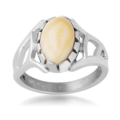 Ladies' Elk Ivory Cabochon Cut Ring in Sterling Silver