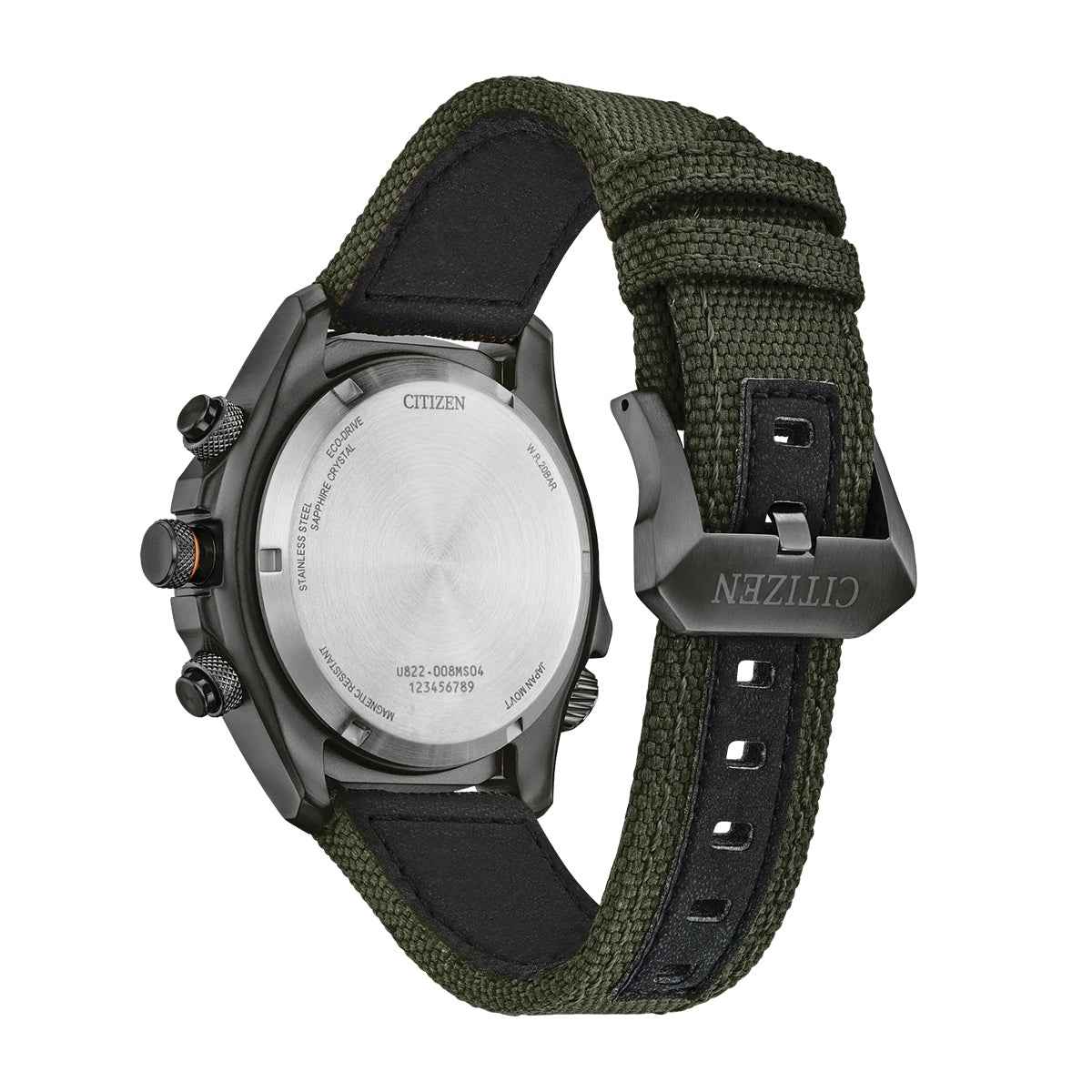 Citizen Men's Promaster Land Eco-Drive Gray Stainless Steel Watch with Green Dial & Cordura Strap front view