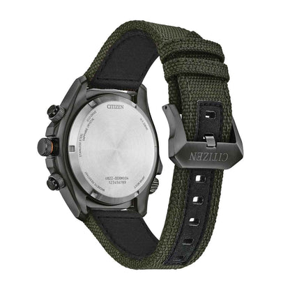 Citizen Men's Promaster Land Eco-Drive Gray Stainless Steel Watch with Green Dial & Cordura Strap front view