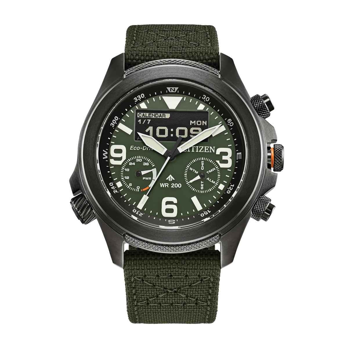 Citizen Men's Promaster Land Eco-Drive Gray Stainless Steel Watch with Green Dial & Cordura Strap