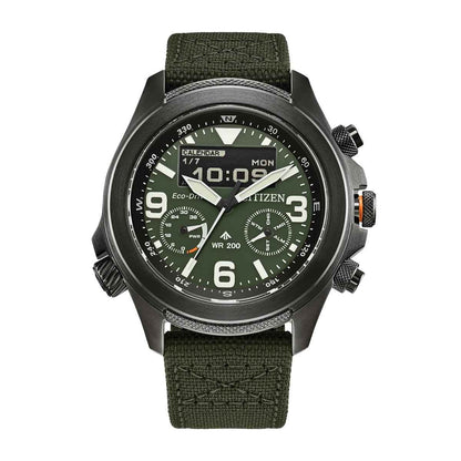 Citizen Men's Promaster Land Eco-Drive Gray Stainless Steel Watch with Green Dial & Cordura Strap