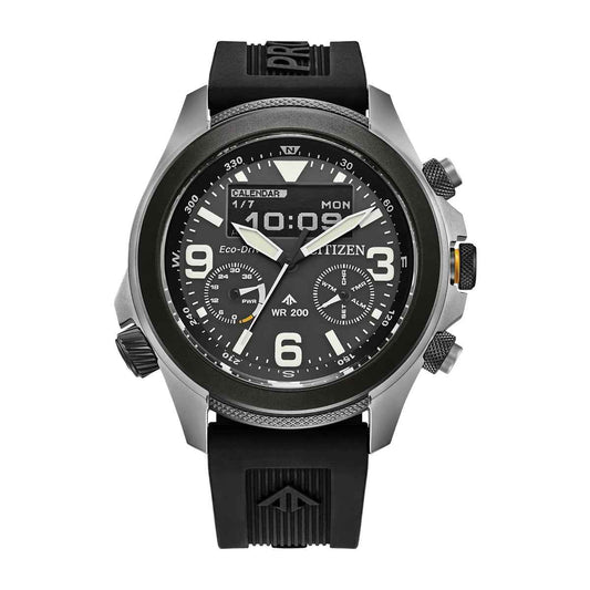 Citizen Men's Promaster Land Eco-Drive Gray Stainless Steel Watch with Black Dial & Polyurethane Strap