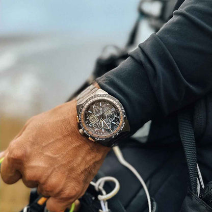 Citizen Men's Promaster Skyhawk A-T Gray Stainless Steel Watch with Black Dial close-up detail