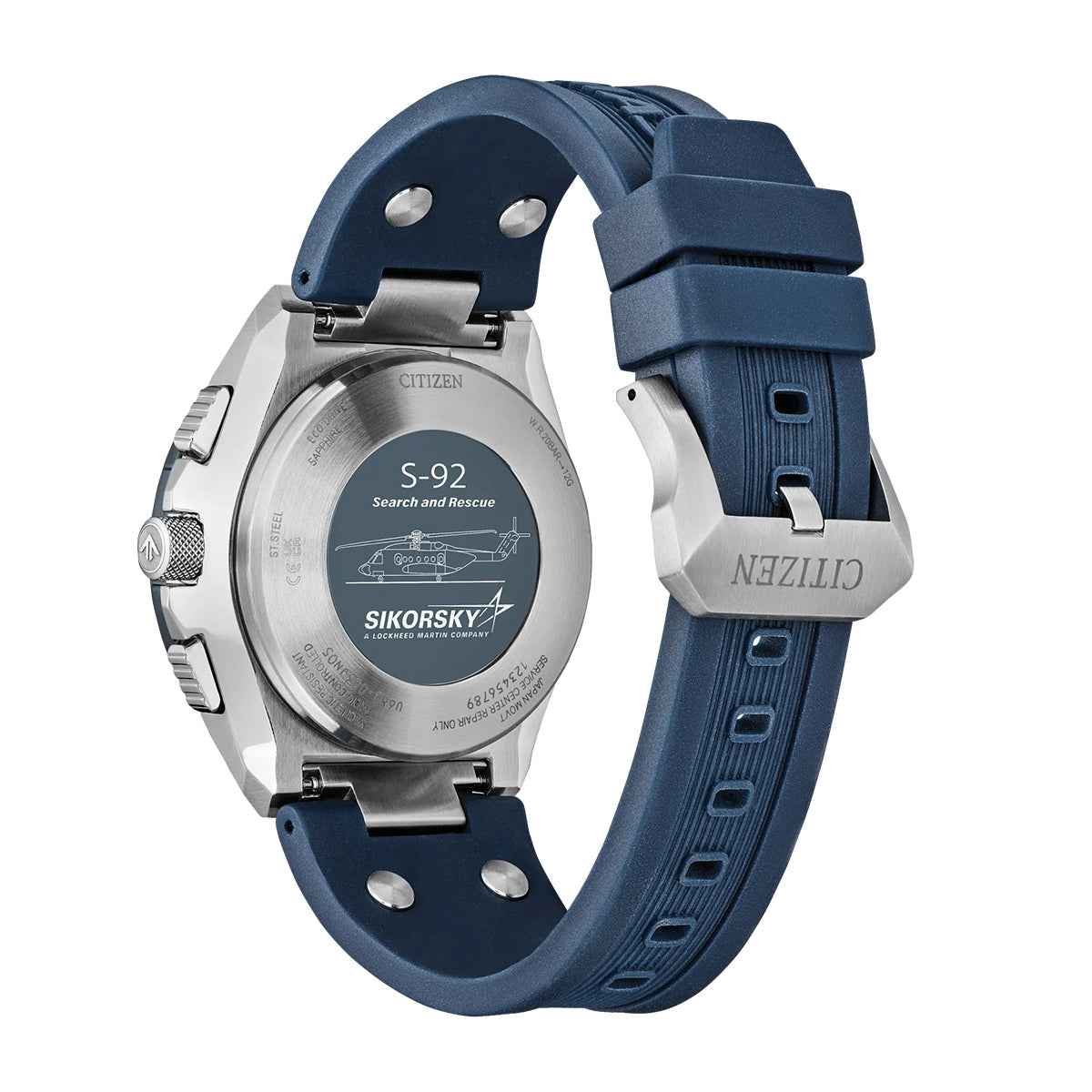 Citizen Men's Promaster Sikorsky Eco-Drive Stainless Steel Watch with Blue Dial & Rubber Strap front view