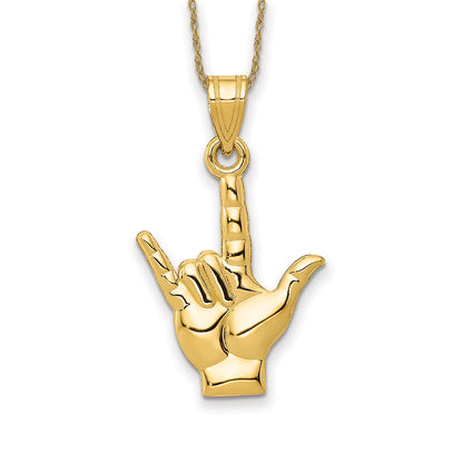 I Love You Sign Language Pendant in 14K Yellow Gold