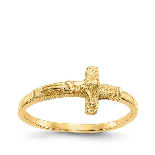 Children's Satin Finish Crucifix Ring in 14K Yellow Gold