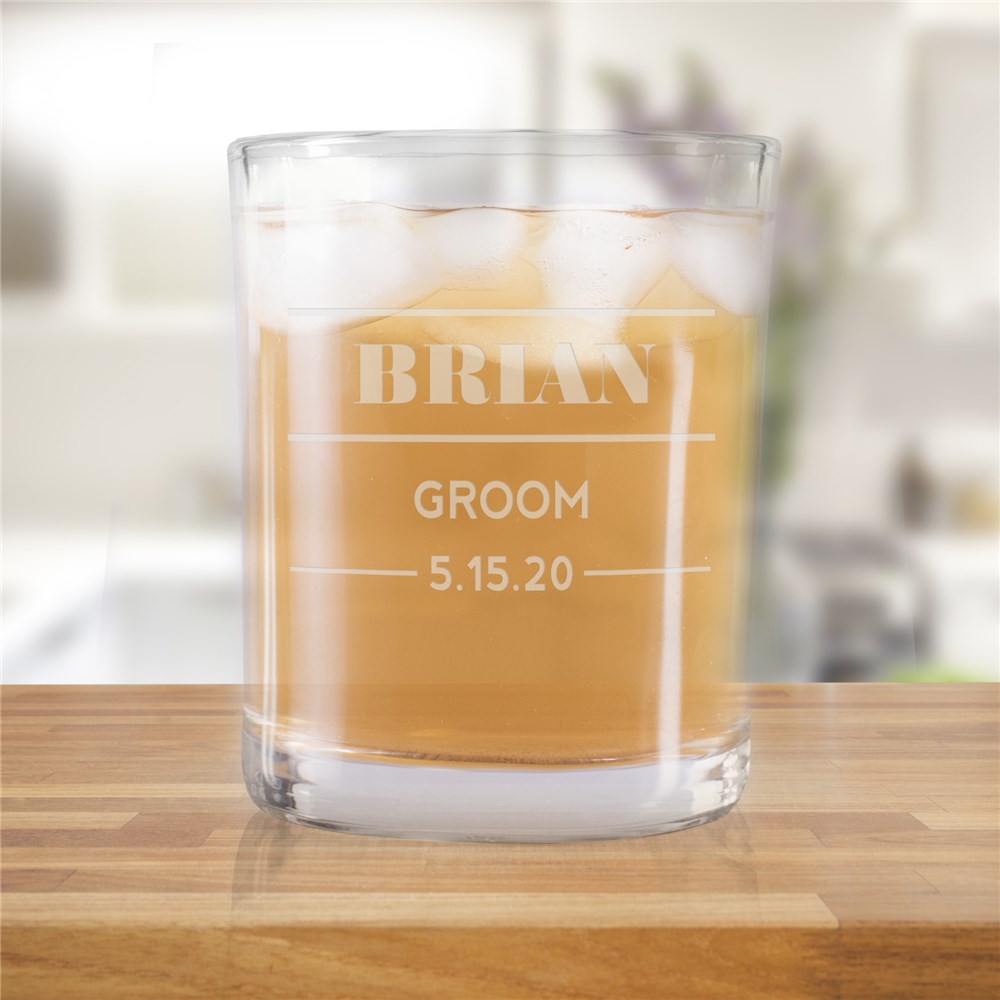 Personalized Wedding Party Rocks Glass front view
