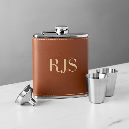 Personalized Leather and Stainless Steel Flask Set (2)