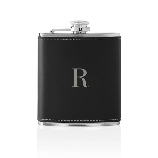 Personalized Leather and Stainless Steel Flask Set front view (2)