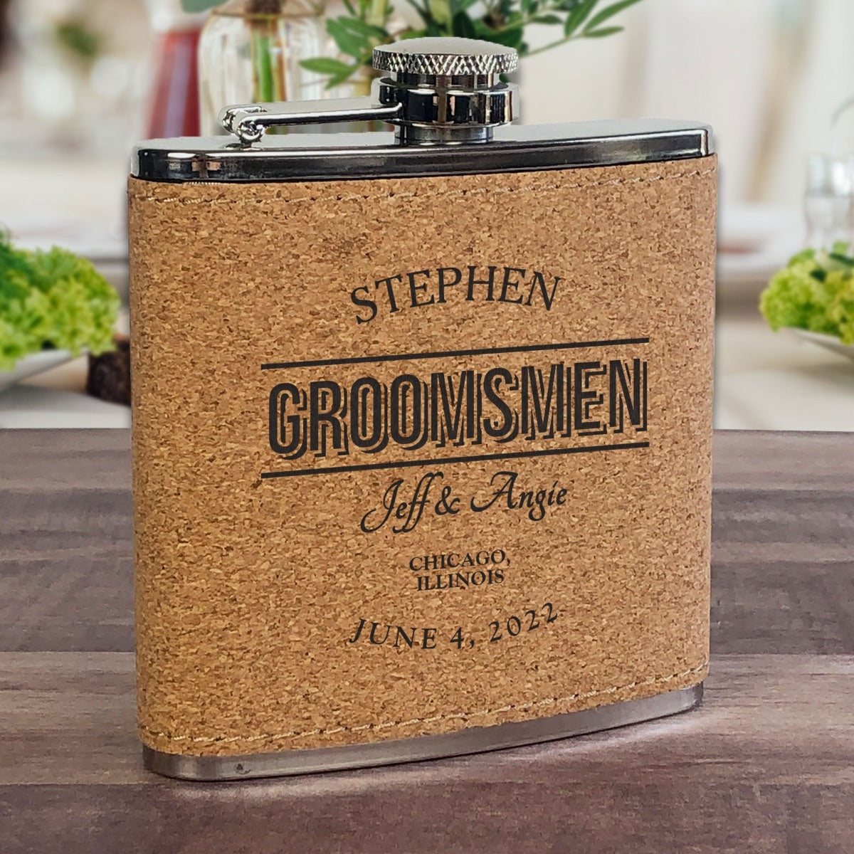 Personalized Groomsmen Cork Flask - Name & Date