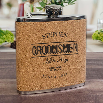 Personalized Groomsmen Cork Flask - Name & Date