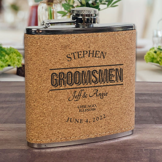 Personalized Groomsmen Cork Flask - Name & Date
