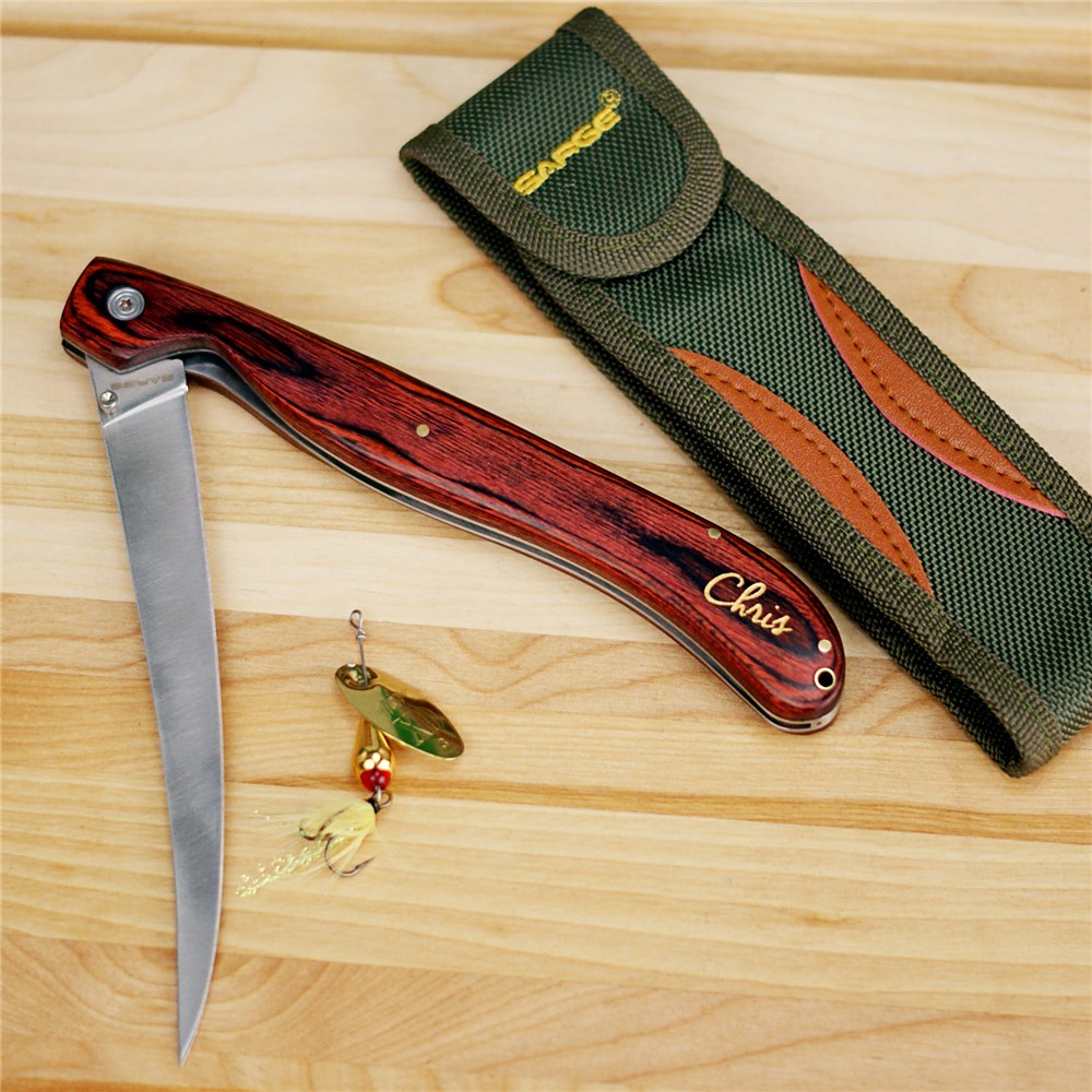 Personalized Wood Folding Fillet Knife