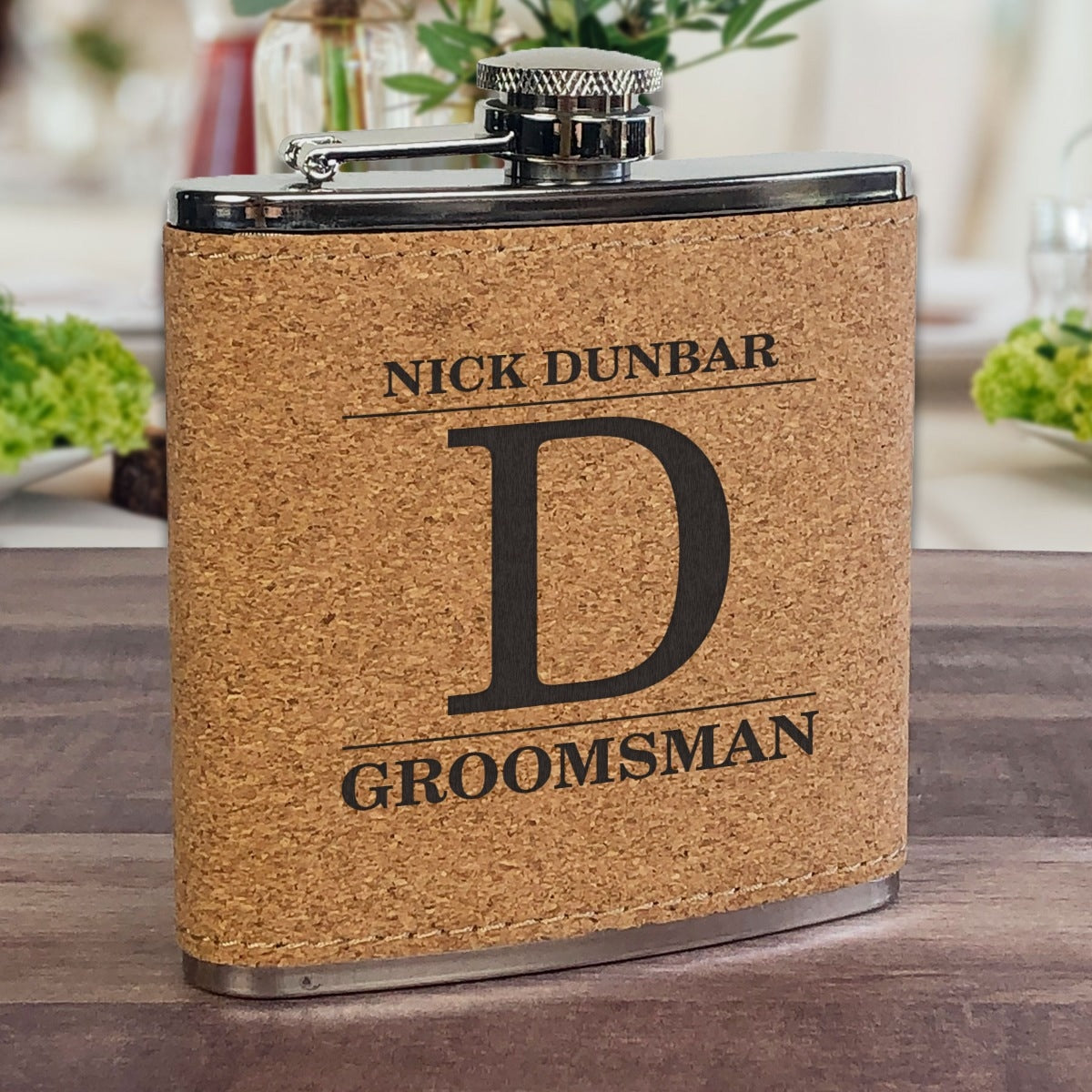 Personalized Groomsmen Cork Flask - Name & Initial