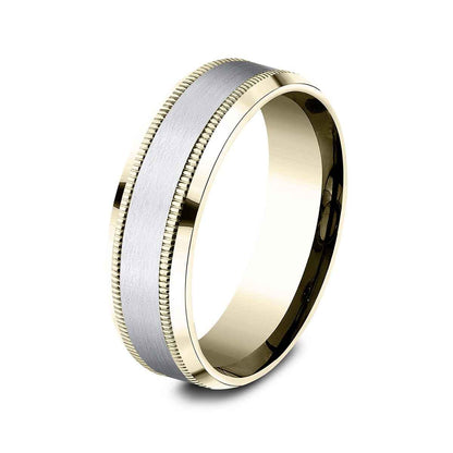 Benchmark Men's 7mm Beveled Edge Milgrain Wedding Ring in 14K Yellow & White Gold