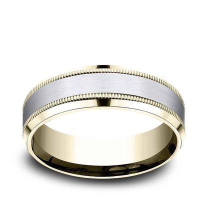 Benchmark Men's 7mm Beveled Edge Milgrain Wedding Ring in 14K Yellow & White Gold