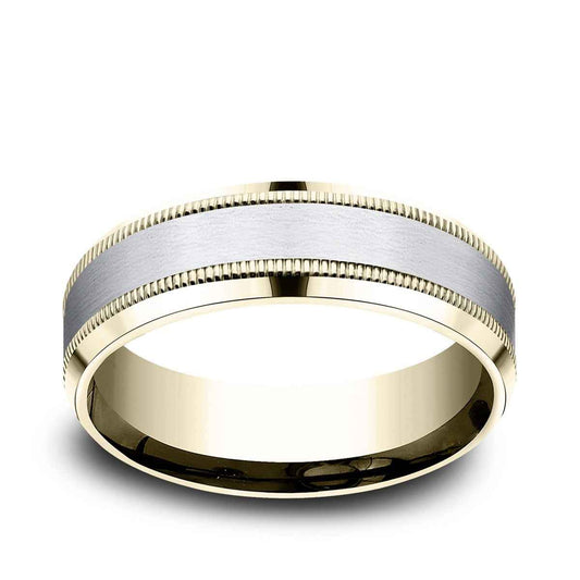 Benchmark Men's 7mm Beveled Edge Milgrain Wedding Ring in 14K Yellow & White Gold