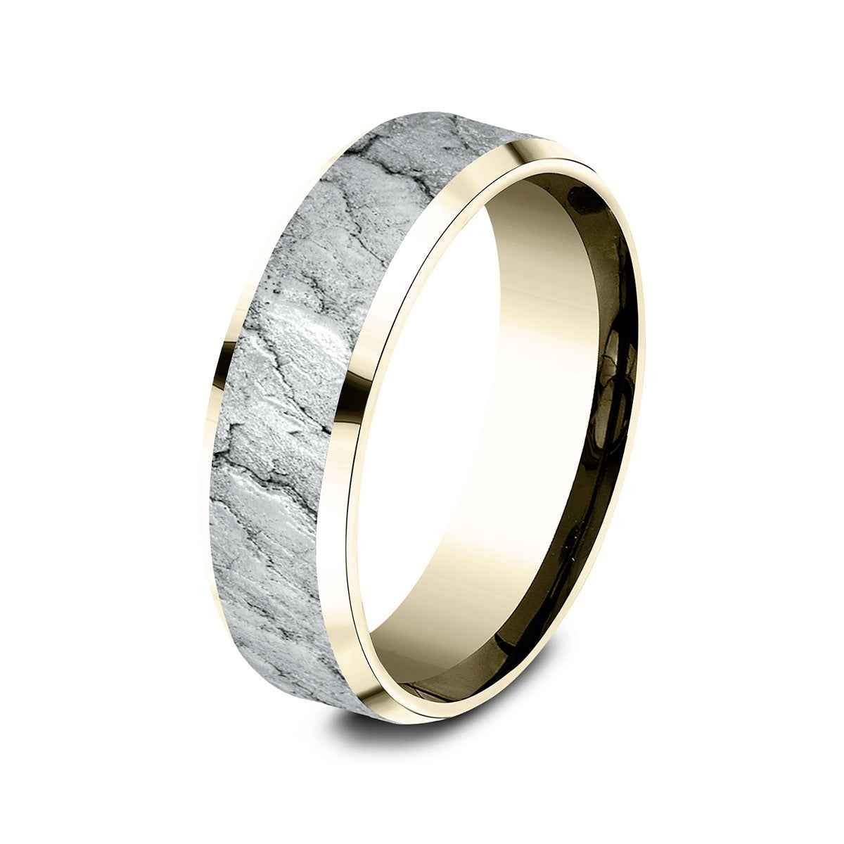Benchmark Men's 7mm Beveled Edge Lava Texture Wedding Ring in 14K Yellow & White Gold