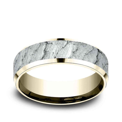 Benchmark Men's 7mm Beveled Edge Lava Texture Wedding Ring in 14K Yellow & White Gold