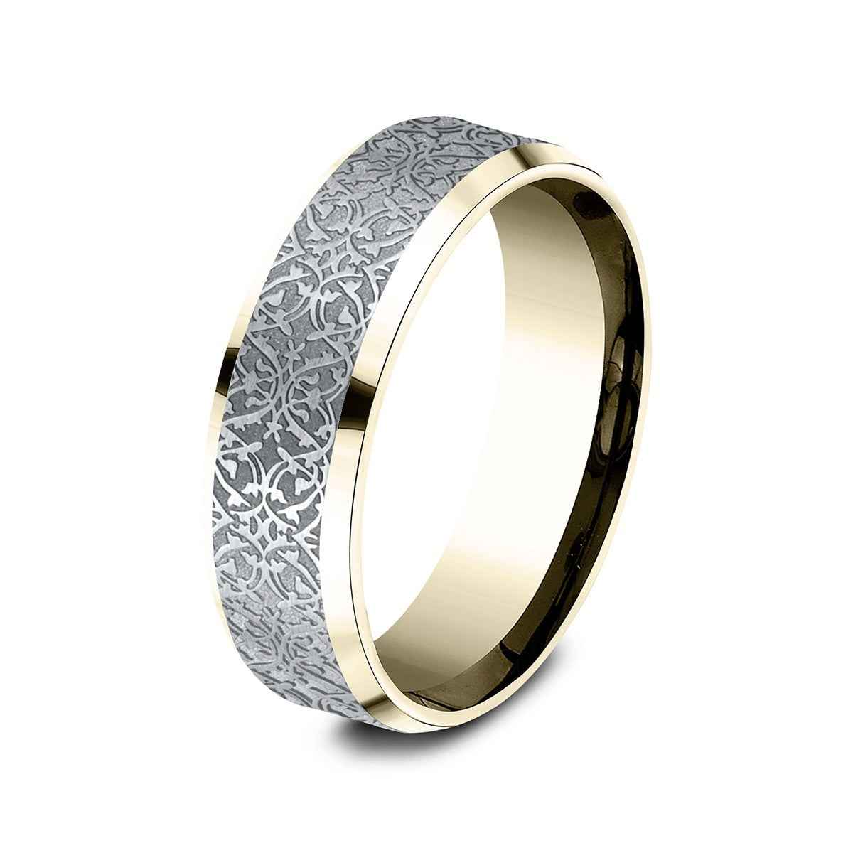 Benchmark Men's 7mm Beveled Edge Ottoman Finish Wedding Ring in 14K Yellow & White Gold