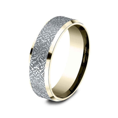 Benchmark Men's 7mm Beveled Edge Ottoman Finish Wedding Ring in 14K Yellow & White Gold