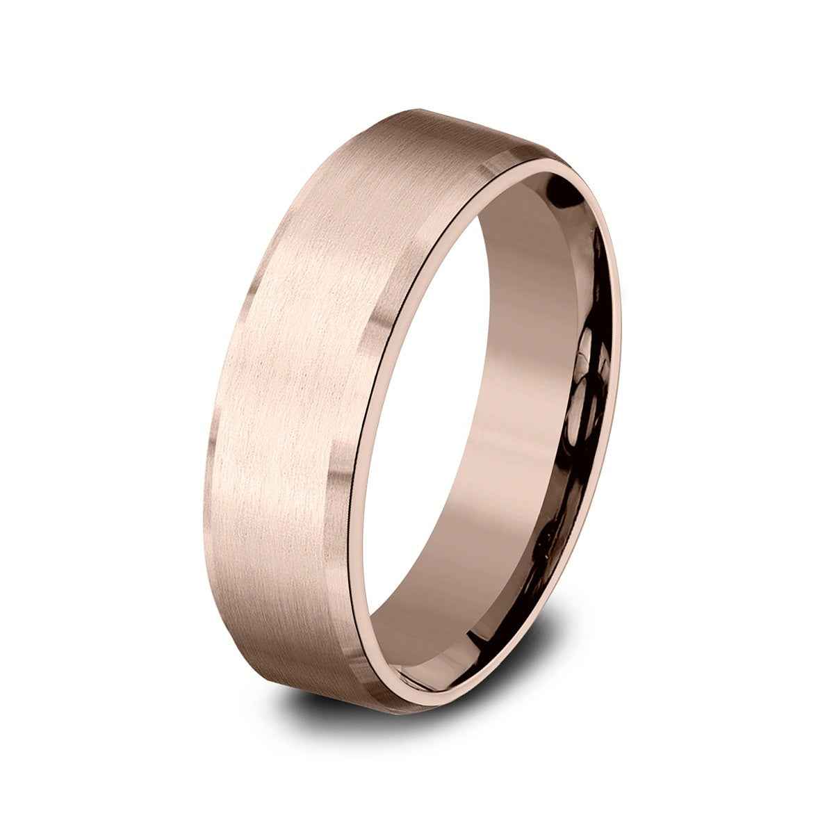 Benchmark Men's 6.5mm Beveled Edge Satin Finish Wedding Ring in 14K Pink Gold