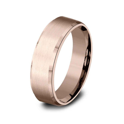 Benchmark Men's 6.5mm Beveled Edge Satin Finish Wedding Ring in 14K Pink Gold