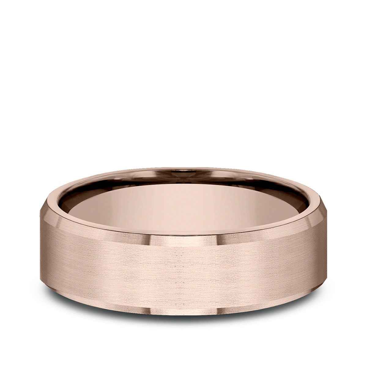 Benchmark Men's 6.5mm Beveled Edge Satin Finish Wedding Ring in 14K Pink Gold