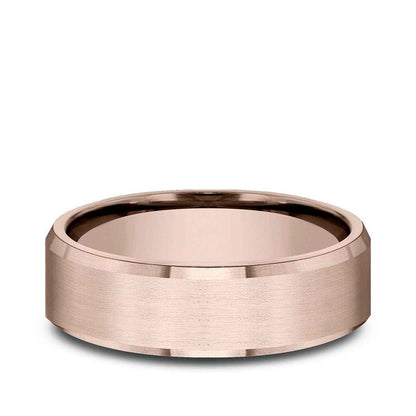 Benchmark Men's 6.5mm Beveled Edge Satin Finish Wedding Ring in 14K Pink Gold