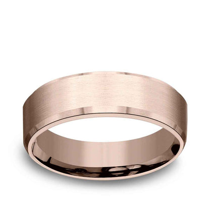 Benchmark Men's 6.5mm Beveled Edge Satin Finish Wedding Ring in 14K Pink Gold