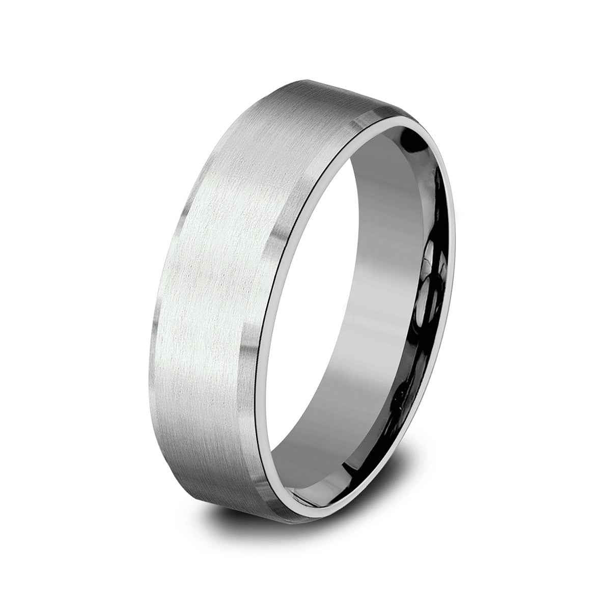 Benchmark Men's 6.5mm Beveled Edge Satin Finish Wedding Ring in 14K White Gold