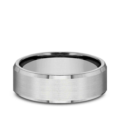 Benchmark Men's 6.5mm Beveled Edge Satin Finish Wedding Ring in 14K White Gold