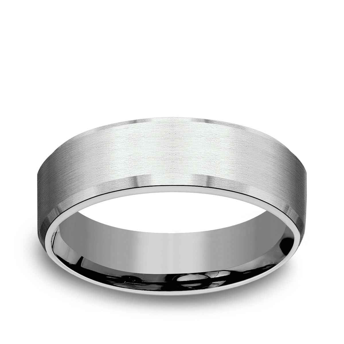 Benchmark Men's 6.5mm Beveled Edge Satin Finish Wedding Ring in 14K White Gold