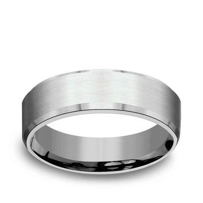 Benchmark Men's 6.5mm Beveled Edge Satin Finish Wedding Ring in 14K White Gold