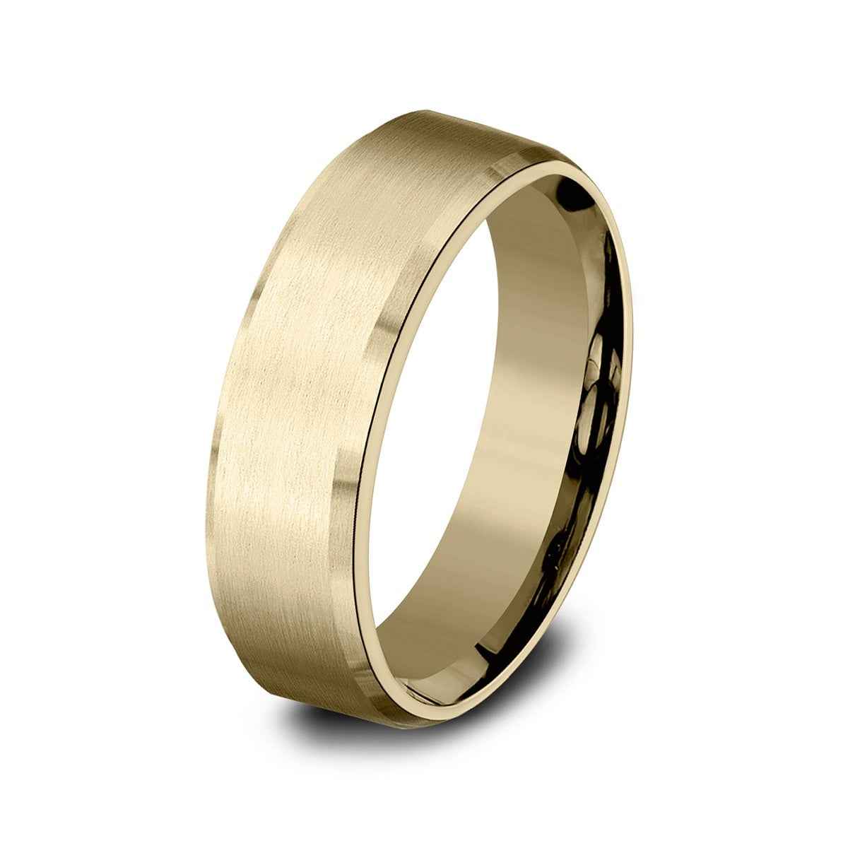 Benchmark Men's 6.5mm Beveled Edge Satin Finish Wedding Ring in 14K Yellow Gold