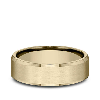 Benchmark Men's 6.5mm Beveled Edge Satin Finish Wedding Ring in 14K Yellow Gold