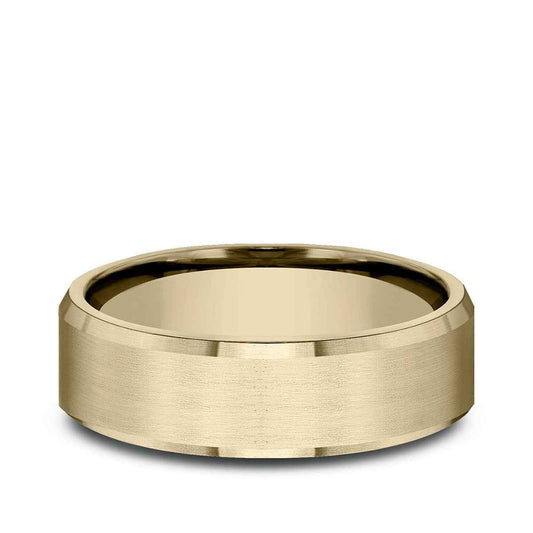 Benchmark Men's 6.5mm Beveled Edge Satin Finish Wedding Ring in 14K Yellow Gold