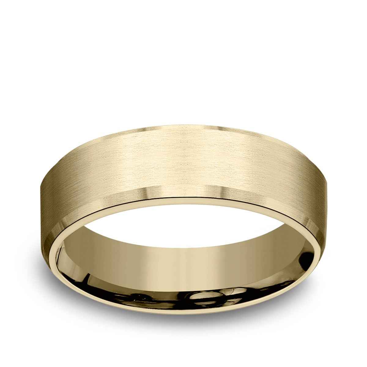 Benchmark Men's 6.5mm Beveled Edge Satin Finish Wedding Ring in 14K Yellow Gold
