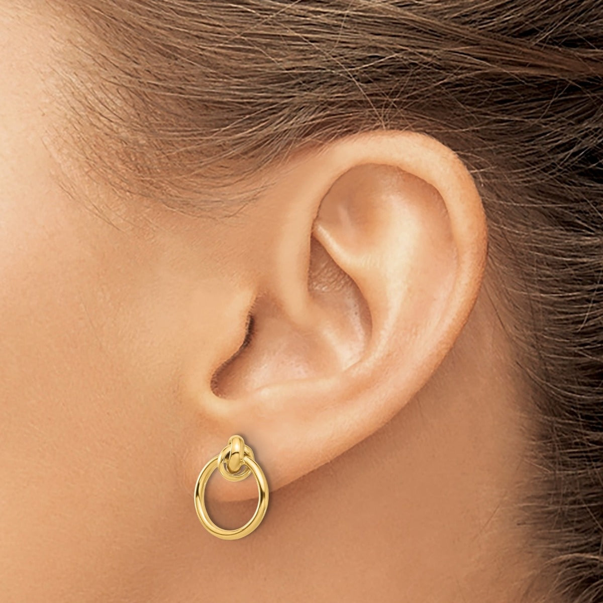 Knot Circle Earrings in 14K Yellow Gold close-up detail