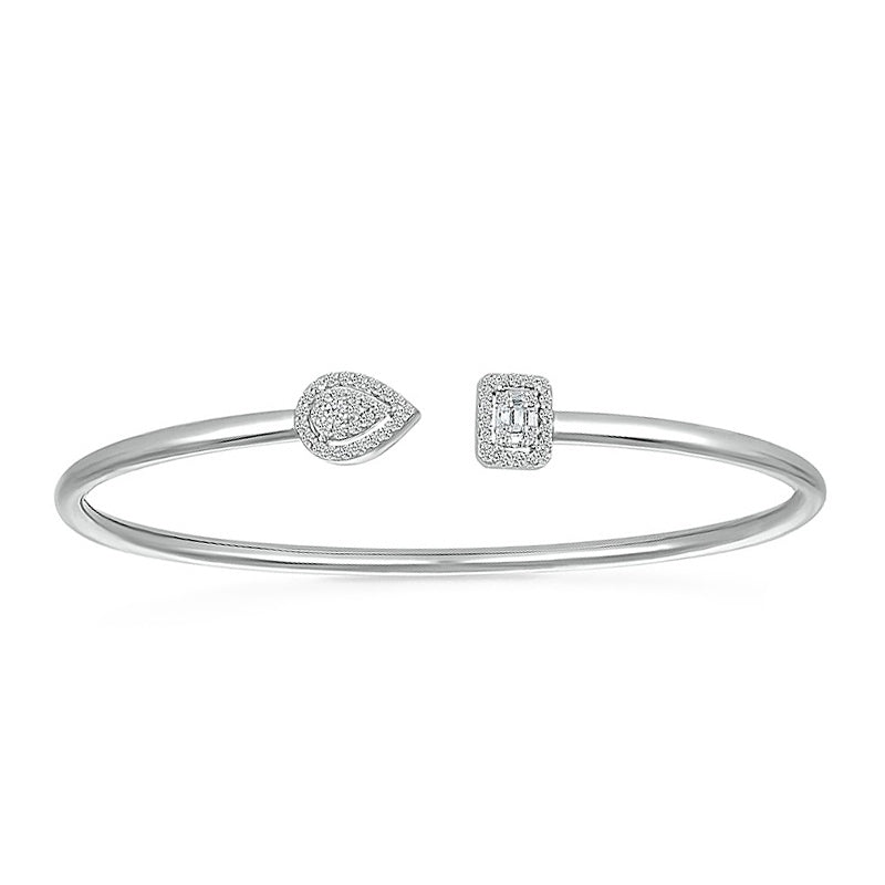 1/3 ct. tw. Diamond Pear & Rectangle Open Cuff Bracelet in Sterling Silver