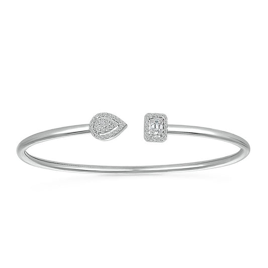 1/3 ct. tw. Diamond Pear & Rectangle Open Cuff Bracelet in Sterling Silver