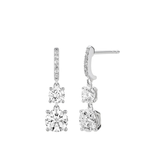Lightbox 2 ct. tw. Lab-Grown Round 2-Stone Diamond Drop Earrings in 14K White Gold