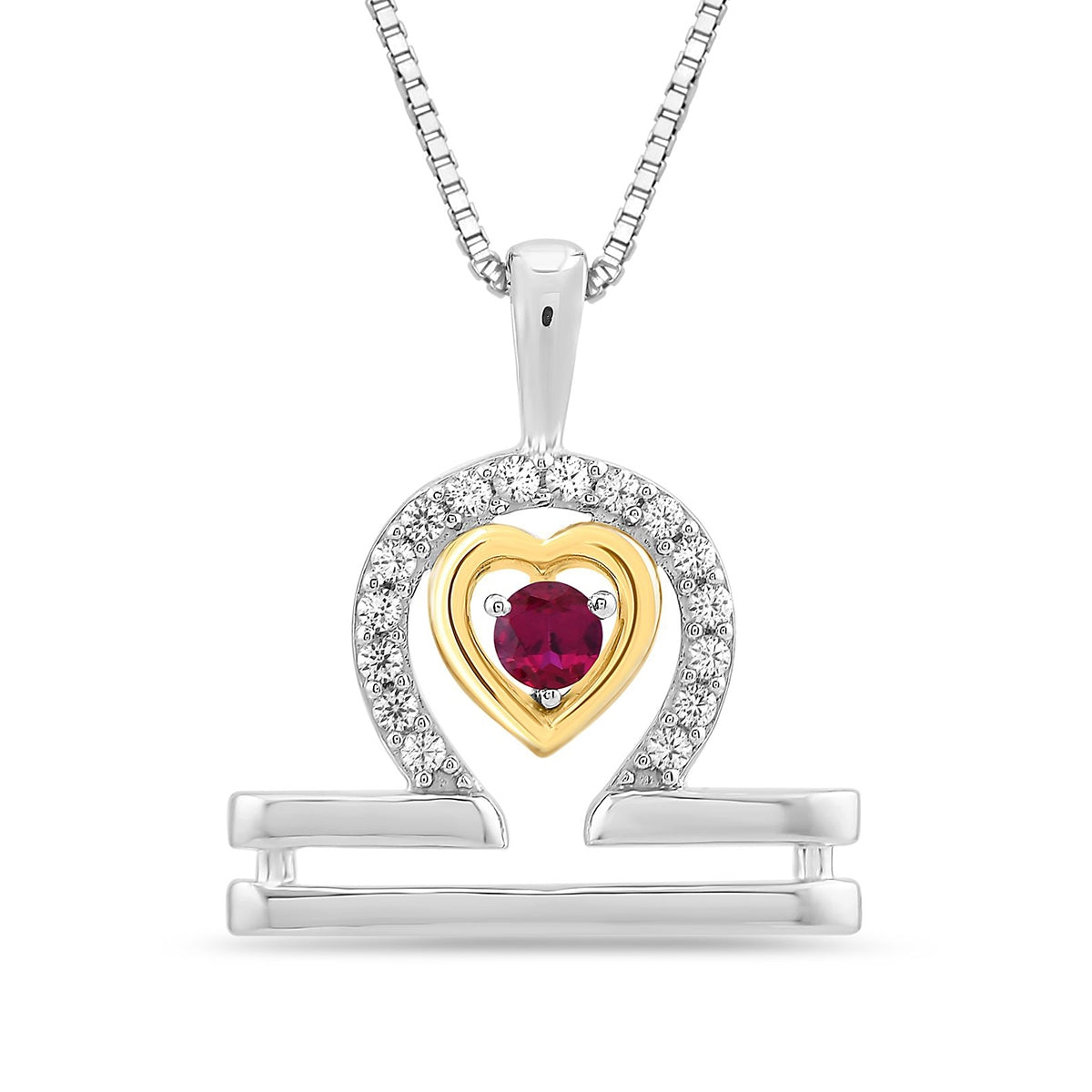 Created Ruby & White Sapphire Libra Zodiac Pendant in Sterling Silver & 10K Yellow Gold Plating