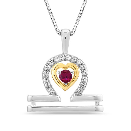 Created Ruby & White Sapphire Libra Zodiac Pendant in Sterling Silver & 10K Yellow Gold Plating