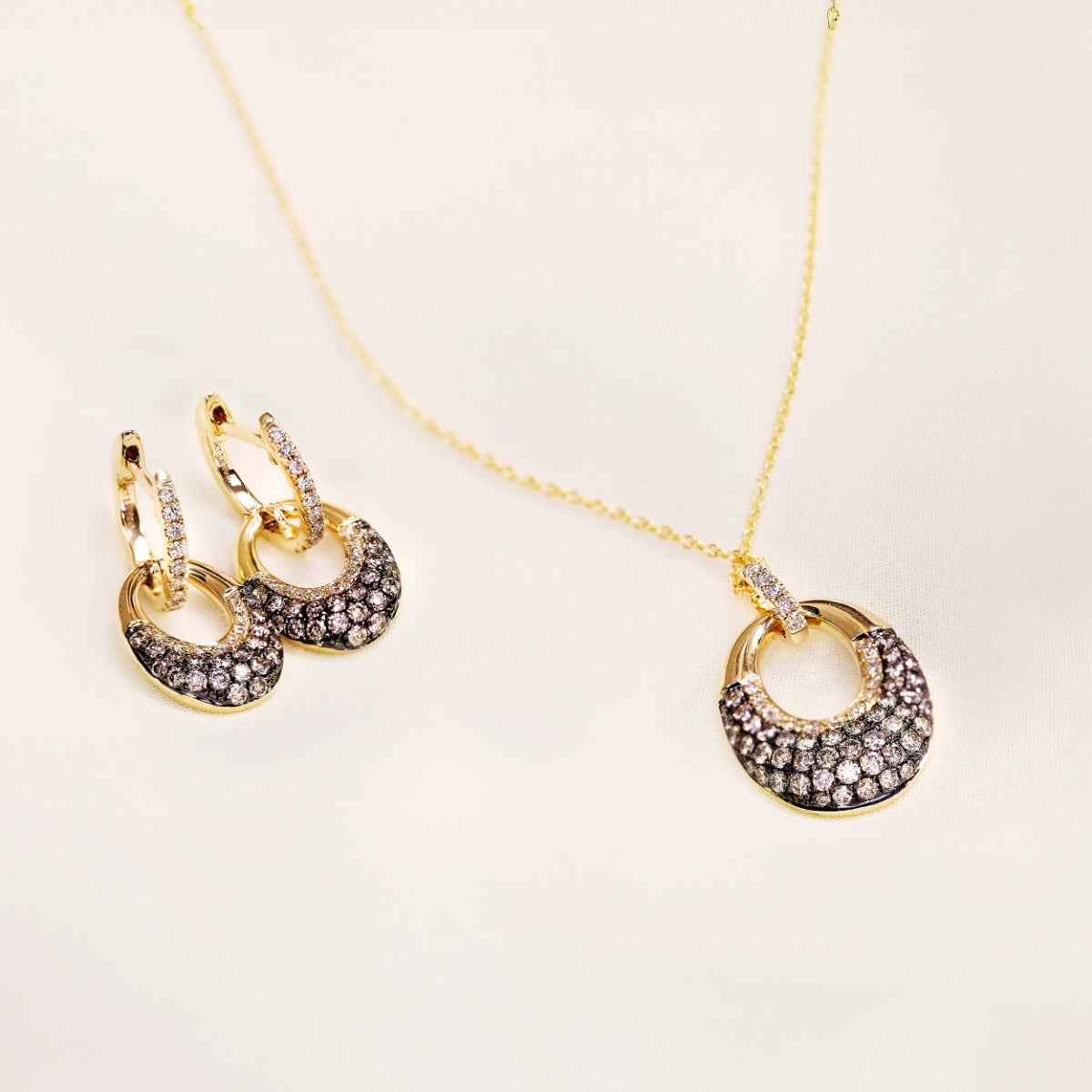 Le Vian Chocolatier 5/8 ct. tw. Chocolate & Vanilla Pave Diamond Drop Hoop Earrings in 14K Honey Gold front view