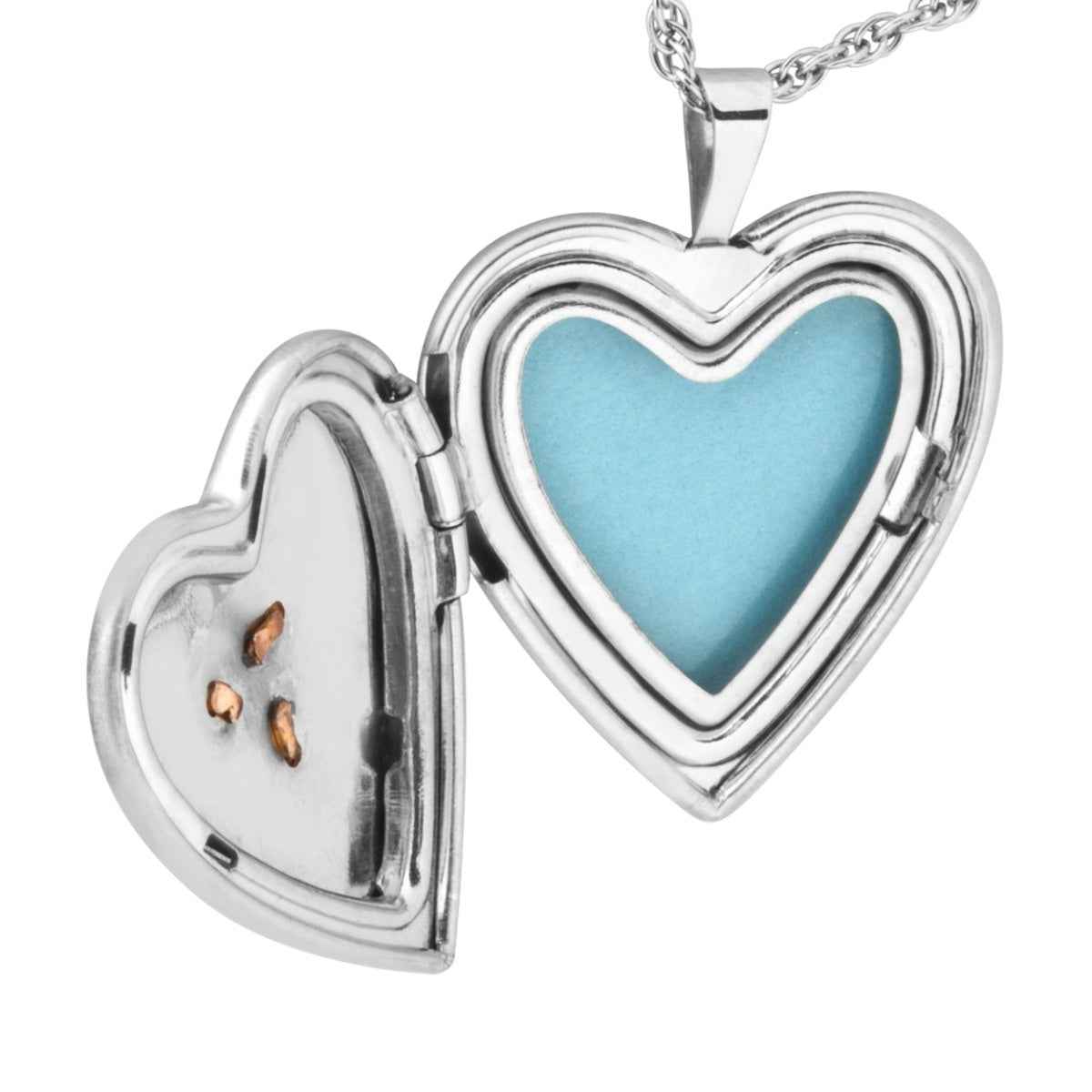 Black Hills Gold Small Heart Locket with Flower Etching in Stainless Steel front view