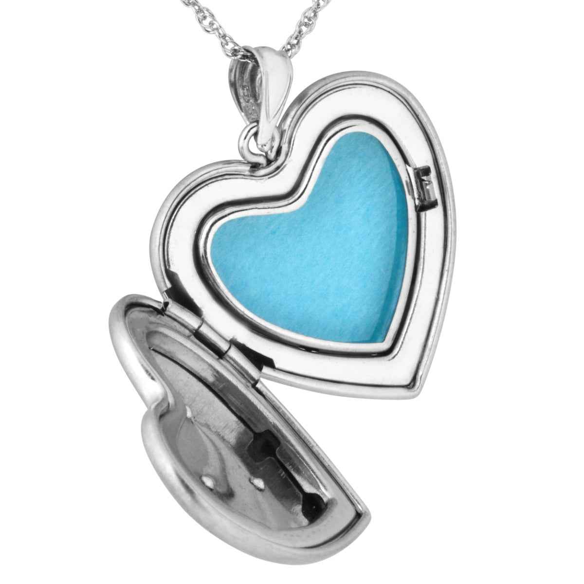Black Hills Gold Large Heart Locket with Flower Etching in Stainless Steel front view